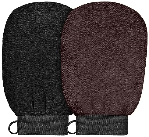 2 pièces Gant De Crin, Gant Exfoliant, Gant de Toilette Exfoliant corps,Homme et Femme ((Noir,Marron Foncé)