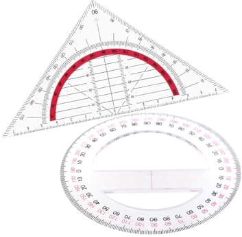 SULIUDAJI 1 Pezzi Goniometro Rotondo Completo, 1 Pezzi Goniometro Triangolare in Plastica,Disegno Modello Strumento di Progettazione Righello