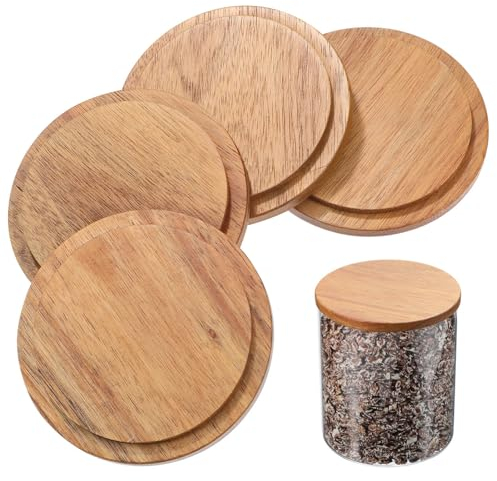 Lurrose 4pcs Wooden Mug Cup Lids - Keeps Drinks Warm, Prevents Dust, DIY Decoratable - Brown
