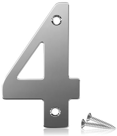 Bwintech 1 Pcs 75mm Hauteur (3 Inch) Numéro de porte chromé boulonné 4 Numéro de maison en acier inoxydable 304, Convient pour les portes avant, en bois, composites, UPVC