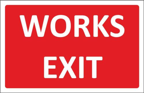 M-ITALY CARTELLO SEGNALETICO - WORKS EXIT - Adesivo Extra Resistente, Pannello in Forex, Pannello In Alluminio (30x42, Alluminio)