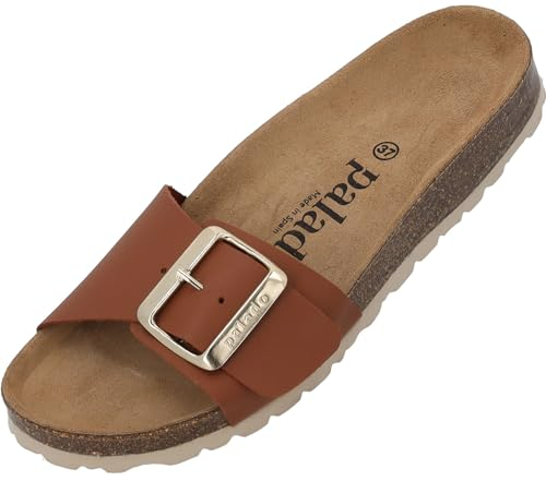 Palado Pantoletten Damen Malta EGS Matt Premium Leather - elegante Sandalen Made in Spain - bequeme Hausschuhe mit Kork-Fußbett - modische Sommerschuhe Braun UK6 - EU39