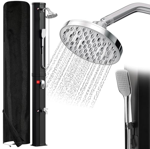 SWANEW Solardusche 60 Liter Solar Gartendusche Inkl Schutzhaube und handbrause, schwenkbarer Duschkopf um 180°, integrierte Fußdusche, max. 60°C(Schwarz)