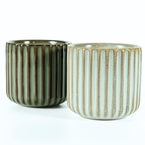 Erkundpresso. Lot de 2 Tasses à Expresso 180ml Sans Anse, Céramique Artisanale, Tazas de té japonesas, Épaisse Paroi, Lave-vaisselle & micro-onde, Coffret Cadeau - Blanc poisson + Bronze