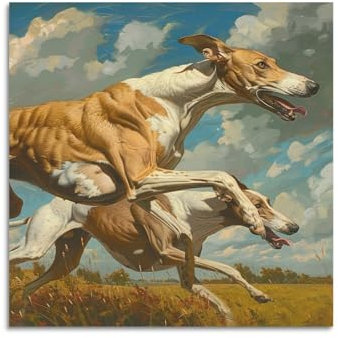 FYRCO Vintage-Tier-Kunstposter, Windhund im Rennen, dekoratives Gemälde, Leinwand-Poster, 30 x 30 cm