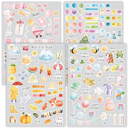 younikat Aufkleber-Set I Kinder I über 200 Sticker I Aquarell rosa I dv1420