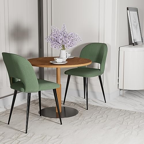 PIPIPOXER Lot de 2 chaises de Salle à Manger ou de Salon, chaises de Salle à Manger en Tissu Velours avec Dossier Creux Confortable, chaises en métal Noir pour Salle à Manger,Vert