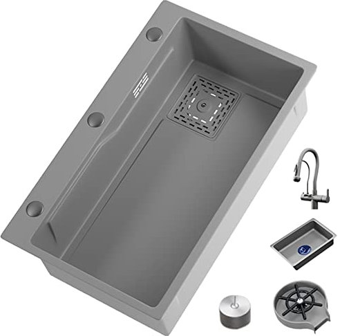 Yngg KANBUN Lavello per ufficio in cortile con rubinetto a 4 funzioni, lavello da cucina sottopiano per ufficio in cortile, lavello in acciaio inossidabile a vasca singola, lavello da cucina di fascia