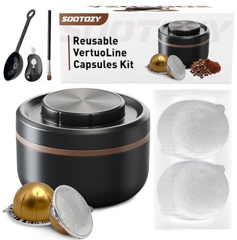 Kit de capsules Vertuo réutilisables pour Nespresso, capsules Vertuo réutilisables pour Nespresso avec 100 couvercles en aluminium AL, dosettes de café rechargeables pour VertuoLine compatibles avec