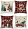 Bonhause 4er Set Kissenbezüge Weihnachten Frohe 45 x 45 cm Weihnachtsbäume LKW Büffel Plaid Dekorative Kissenhülle Zierkissenbezüge für Sofa Schlafzimmer Zuhause Winter Dekoration