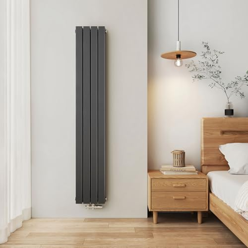 EMKE Heizkörper Klein 1800x300 mm, Vertikal Heizkörper Schmal Hoch Badezimmer Flachheizkörper Mittelanschluss Design Paneelheizkörper Doppellagig Wandheizkörper 911 Watt Anthrazit