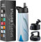 750ml Triple Walled, Insulated Water Bottles with Straw - Stainless Steel Metal Bottle W/ 3 Leak Proof Lids - For Travel, School, Sports, Gym/Men, Women (Exquisite Blue Marble)