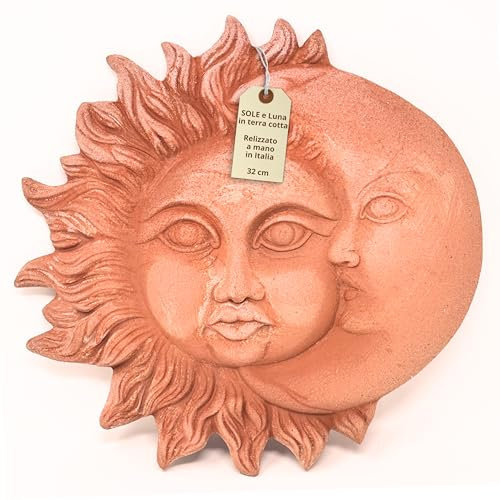 Toocook Sole in ceramica artigianale da parete per arredo e decorazione casa Idea Regalo Realizzato in Terracotta Artigianalmente, Made in Italy (Sole e Luna 33 cm)