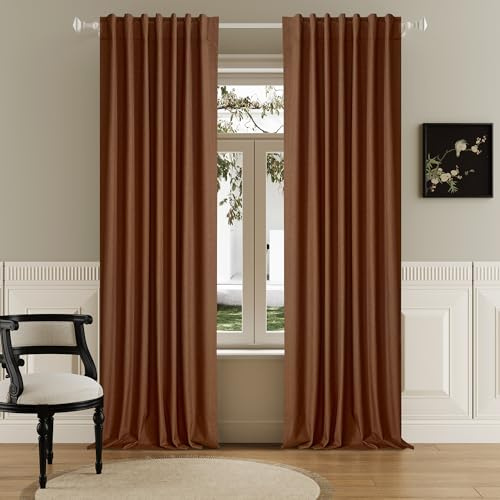 DUALIFE Extra Lange Leinen-Rostvorhänge, vom Boden bis zur Decke für Glasschiebetüren, 2 Paneele, Flachs, Leinen, 100% Verdunkelung, Elegante Boho-Thermovorhänge für große Fenster, 3 m Vorhänge, 120
