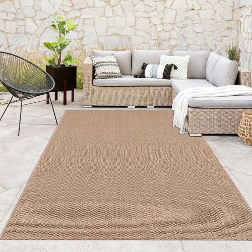 Paco Home Indoor & Outdoor Rug Suitable For Living Room, Balcony, Kitchen & Hallway - in Natural Jute Look Unicoloured Robust Weatherproof Natural Tones, Size:240x340 cm