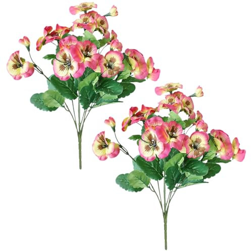 POTRUWE 2 Piezas de Flores Artificiales en Aerosol, Arbustos Artificiales de Pensamiento, Ramo de Flores de Plástico Sintético, Plantas de Flores de Geranios Falsos, Decoración (D)