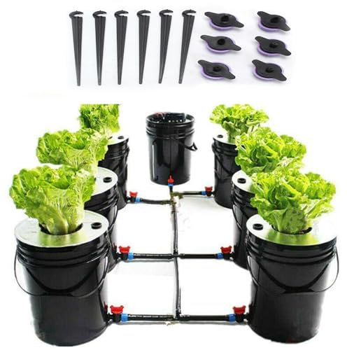 OUKANING Hydroponic Growing System mit 20L x 6 Eimer - DWC Hydrokultur Anbausystem mit Wasserpumpe Tiefwasserkultur Umwälzendes Drip Garden System Garten Hydroponisches System