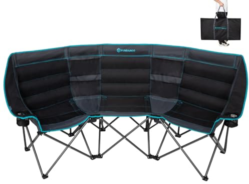 FUNDANGO Campingstuhl Faltbar für 3 Personen,Camping Sofa mit Kühltasche und Zwei Getränkehaltern,extra breiter Camping stühle mit 409 kg Belastbarkeit,geeignet für Camping Outdoor