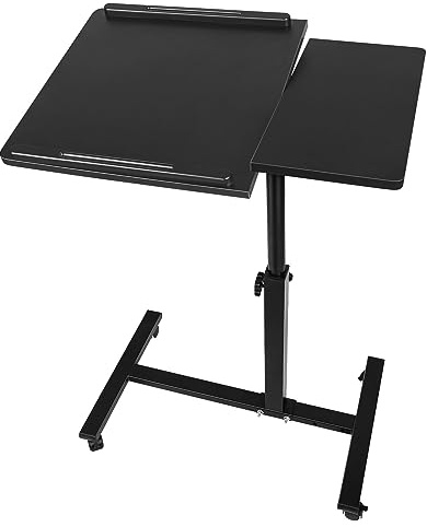 Tavolo da letto con ruote, scrivania in piedi su ruote, tavolo da letto per soggiorno, camera da letto, 60 x 44 x 65/95 cm, nero