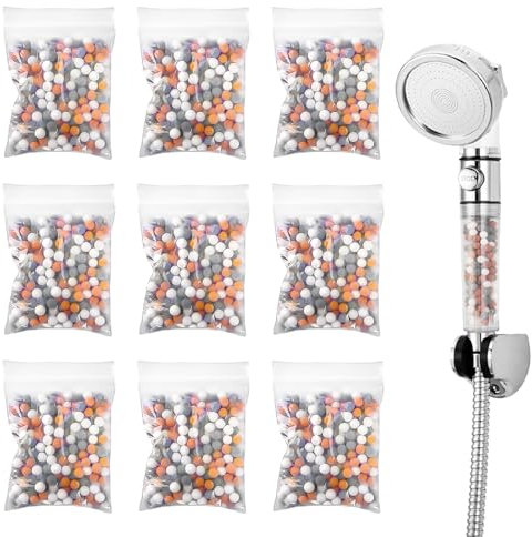 9 Packs Negative Ion Mineral Balls Replacement for Hard Water Filtration, Bio-Active Stone Shower Head Beads Refill Removes Chlorine Bacteria Rust Impurities, Improves Water Quality for Shower Heads
