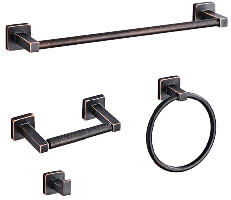 Ensemble de quincaillerie de salle de bain 4 pièces, barre porte-serviettes en acier inoxydable à fixation murale, comprend une barre porte-serviette de 40,6 cm, un anneau porte-serviette, des