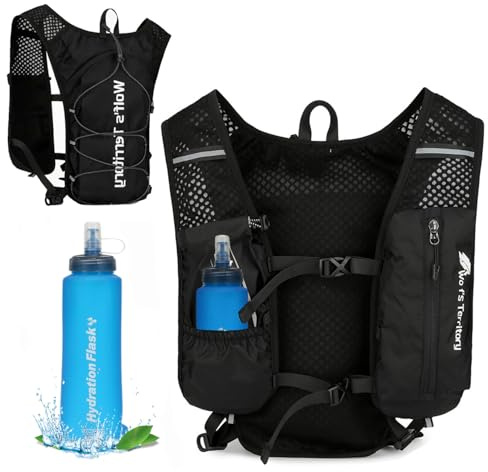 Exquilnova Löparväst med 500 ml drickflaska, lätt löpbälte med drickflaska för kvinnor och män, justerbar bröstrem, drickryggsäck, löpning med reflektorband för Naturehike, maraton