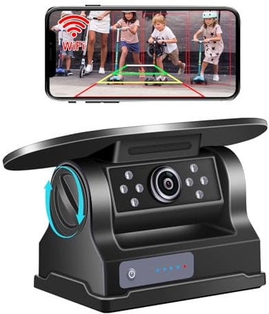GREENAUTO WiFi Rückfahrkamera Solar Magnetisch Rückfahrkamera,HD 1080P IR Nachtsicht BSD Intelligente Erkennung IP69K wasserdicht,Für iPhone Android,Parkhilfe für Auto, Wohnmobil, Anhänger