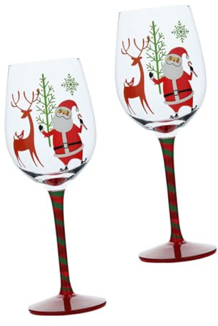 ERINGOGO 2 Pezzi Bicchieri da Vino Natalizi in Vetro con e Calici da Festa Colorati per e Matrimonio