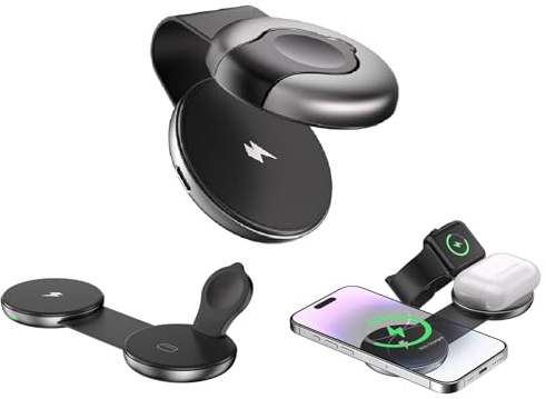 3-in-1 Faltbare Kabellose Ladestation für Apple 15W Schnell Magnetisches Ladegerät Dock Pad für Reisen für iPhone 16 15 14 13 12 Pro Max für iWatch 10 9 8 7 6 5 4 3 2 Ultra für AirPods 4 3 2 Pro (rund