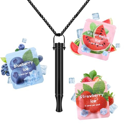 CARITATE Anxiety Breathing Necklace with Resistance（Black） | Quit Breathlace Filter Help Stop Stress - Relief Breath Necklace Flavoured for Adults - Breathe Free Device Flavour Filters