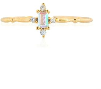 RDSGYZ Mondstein Ring Gold 750 Damen, Verlobungsring Schmal mit Mondstein und Diamant Hochzeitsringe Eheringe Nickelfrei Gr.51 (16.2)