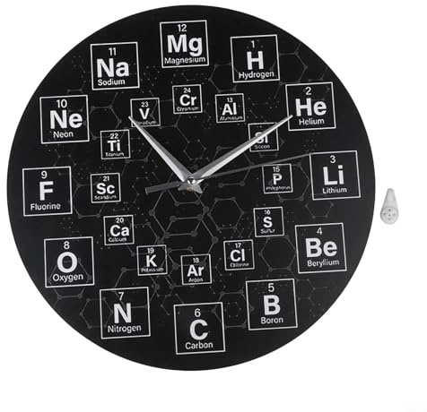HEIBTENY Periodensystem Wanduhr mit Chemie-Symbolen, 30 x 30 cm Dichte, dekorativ, 30,5 cm abgerundete Acryl-Wanduhren für Zuhause, Labor