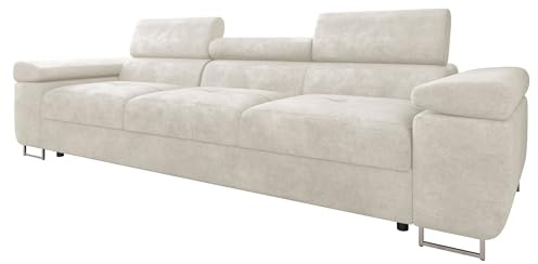 Mirjan24 Sofa Torezio III mit Einstellbare Kopfstützen, Dreisitzer Polstersofa, Füße aus Metall Chrom, Sofagarnitur, Wohnlandschaft, Couchgarnitur (Lumo 55)
