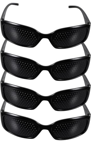 Ciieeo Gafas Estenopeicas para Entrenamiento Visual 4 Piezas, Marco Negro Ligero de Resina y Pc, Gafas Antifatiga para Cuidado Ojos, Corrección de Miopía y Astigmatismo, Uso Deportivo