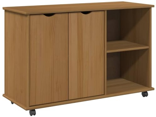 vidaXL Rollschrank Honigbraun 100 x 39 x 65,5 cm Massivholz Kiefer, Stylischer rechteckiger Minimalistenschrank, rollbare Aufbewahrung für Büro, Zuhause mit viel Stauraum