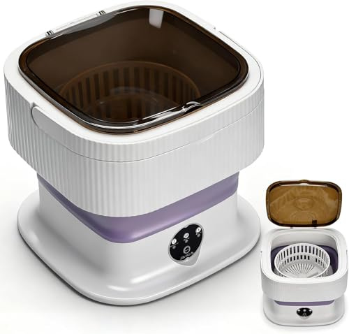 OHFAMO Mini Machine à Laver Portable 10L avec Panier d’Essorage Amovible, Pliable et Compacte - 3 Modes Tactiles, sans Raccordement d’Eau, Machine à Laver Camping, Appartement, Voyage, Dortoir