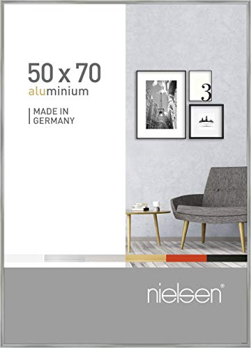 nielsen Bilderrahmen, 50 x 70 cm, Aluminium, Silber glanz, Posterrahmen zum Aufhängen im Hoch- & Querformat, Echtglas, Pixel