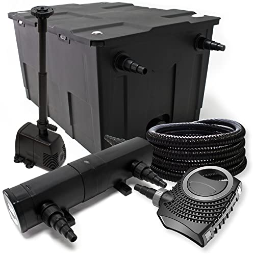 Filter Set aus Bio Teichfilter 60000l, SuperEco Pumpe, Schlauch, 36W UVC Klärer und Fontänenpumpe