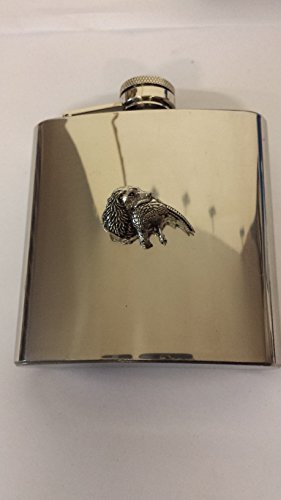 A26 Spaniel & Pheasant fine english pewter 6oz Stainless Steel Hip Flask With Pewter Emblem Captive Top
