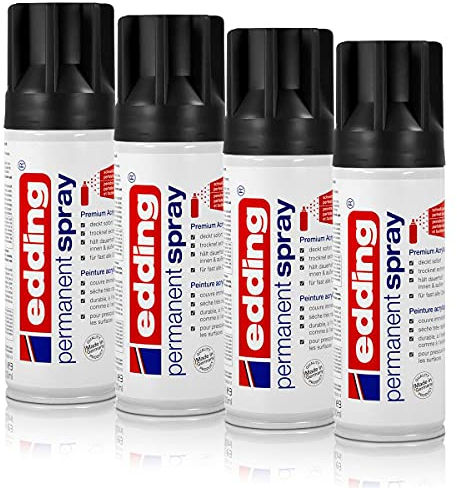 4x edding Permanent Spray tiefschwarz matt 200 ml Premium Acryllack, RAL 9005