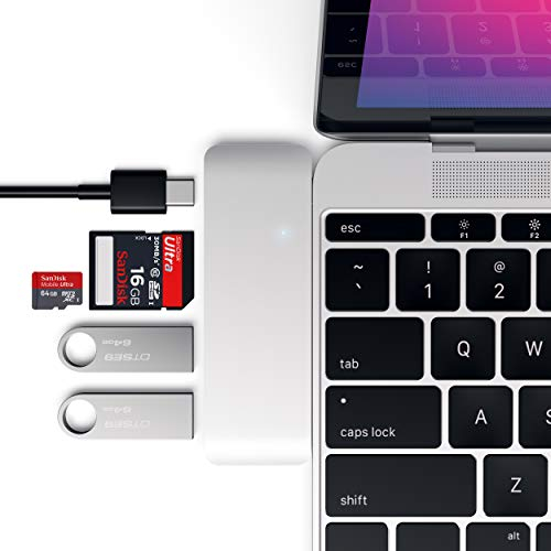 SATECHI Hub USB C Combo 5 en 1, Adaptador Multipuerto con 2 Puertos USB-A 3.0, Lectores Micro/SD, Dongle en Aluminio para MacBook, PC Windows y Más Dispositivos USB-C – Plateado