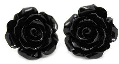 Bluebubble ENGLISH ROSE 22mm Midnight Black Carved Rose Stud Earrings on Gift Card