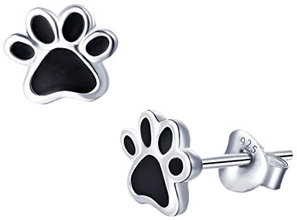 CLEVER SCHMUCK Silberne kleine Ohrstecker Hundepfote 7 mm schwarz lackiert glänzend 925 Sterling Silber im Schmucketui