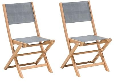 Gartenstuhlset 2er Set Akazienholz Hellbraun Bespannung grau klappbar Cesana