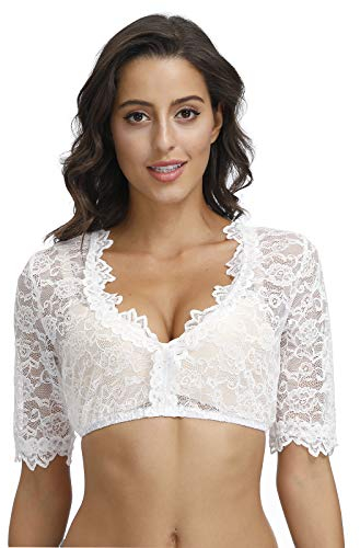 ELFIN Damen Dirndlblusen Kurzarm Spitze Tracht Bluse Elegante Halbarm Bluse von 34-42