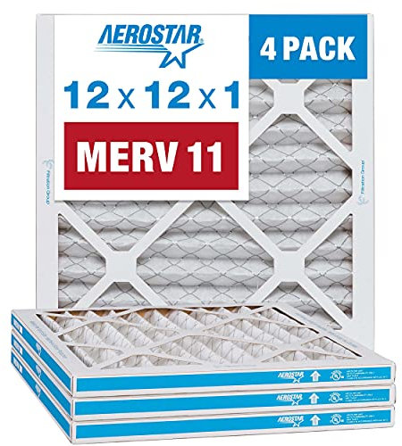 Aerostar MERV 11 - Filtro de aire plisado de 12 x 12 x 1 pulgadas, para caldera/aire acondicionado, paquete de 4, 4 unidades (paquete de 1)
