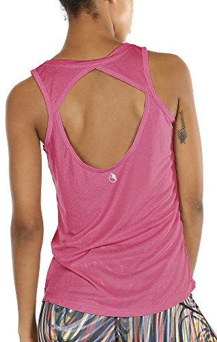 icyzone Damen Yoga Sport Top Rückenfrei Fitness Shirt Ärmellos Leichte Training Tank Tops (XL, Sugar Coral)