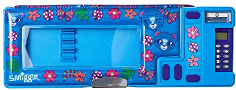 Smiggle Budz Kids Pop Out School Pencil Case for Girls & Boys with Calculator and Sharpener | Leopard Print