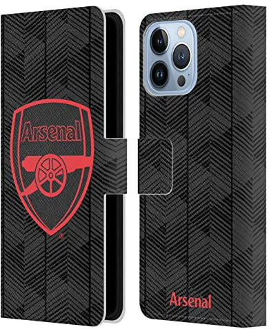 Head Case Designs Officially Licensed Arsenal FC Black Crest and Gunners Logo Leather Book Wallet Case Cover Compatible With Apple iPhone 13 Pro Max