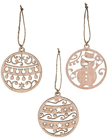 levandeo 3er Set Deko-Anhänger Weihnachten Holz Birkenholz Schneemann Kugel Baumschmuck Weihnachtsdeko Christbaumschmuck Holzanhänger